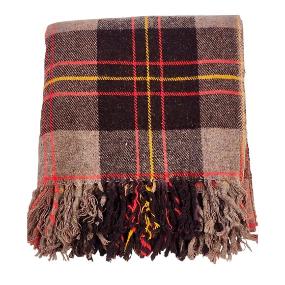 Vtg FARIBO Fluff-Loomed Wool Blanket PLAID 51x55 Faribault Woolen Mill Minnesota - Picture 1 of 10